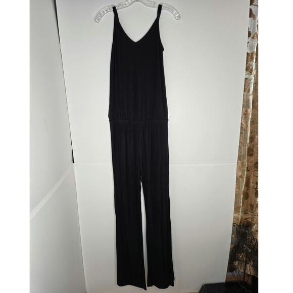 🎄 Splendid sleeveless v-neck flare bottom jumpsuit cozy lounger small black - Picture 4 of 17